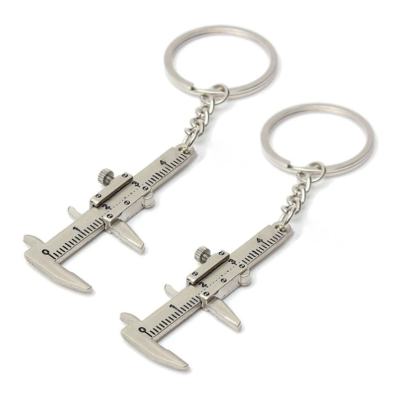 

2X Useful Mini Vernier Caliper Tool Pendant Slider Slides Keyring Key Chain 10CM