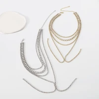 lamyesi fashion luxury tassel rhinestone neckchain multilayer necklace for women trend party jewelry shiny clavicle chain design