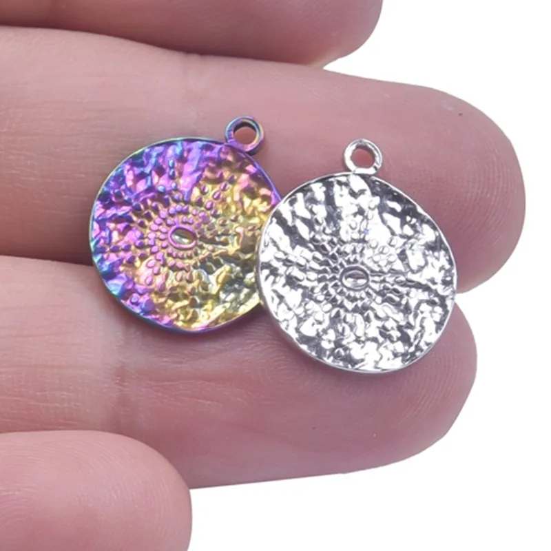 

5pcs Mysterious Gothic Round Stainless Steel Charms Pendants Silver Color Jewelry Making For Men Necklace colgante para auto