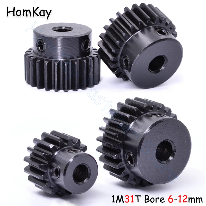 Mod 1 31T Spur Gear Bore 6 8 10 12mm 45# Steel Blackening Transmission Gears 1 Module 31 Tooth Motor Pinion DIY Parts