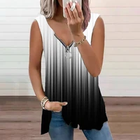 2022 Women Summer tank tops Loose  Zipper sleeveless V-neck print vest summer Sexy Streetwear  Fashion plus size Basic pullover 2