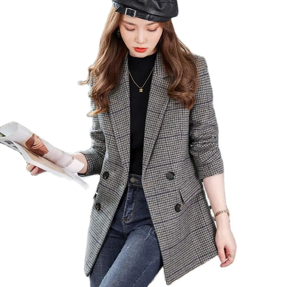 Spot Small Suit Jacket for Women 2022 Spring and Autumn New Korean Style British Style Black and White Plaid Suit Women's Casual