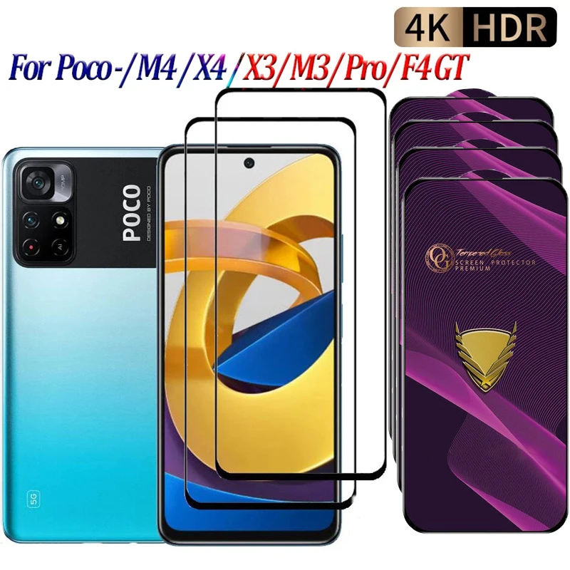 

Защитное стекло 9H для Xiaomi Mi Poco X4 X3 X2 M4 M3 M2 NFC Pro 4G 5G F4 F3 GT, 2-4 шт.