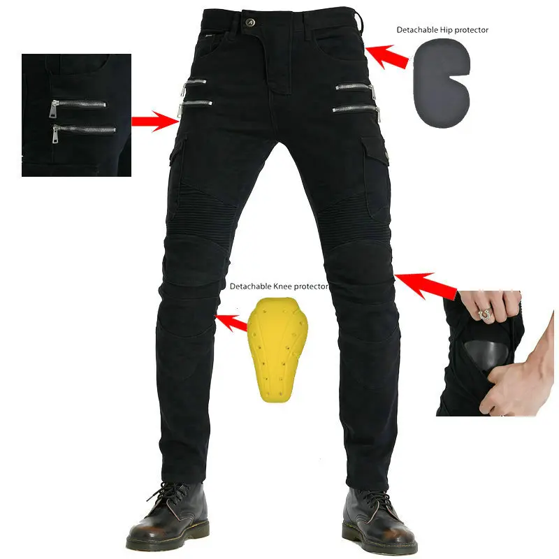 LOMENG Motorcycle Riding Pants Motorbike Motocross Cycling Jeans Safety CE knee Hip Removable Armored All Seasons for Men LM07