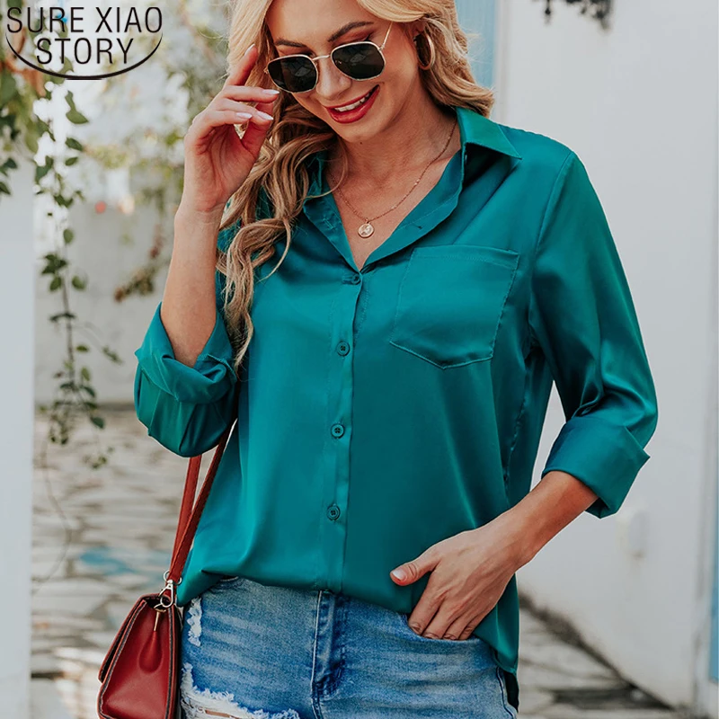 

Рубашка женская с отложным воротником, на пуговицах, с длинным рукавом