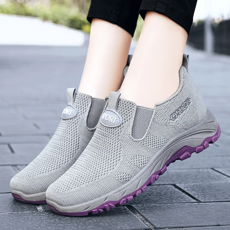 

Дышащие сетчатые туфли для женщин, повседневная обувь для прогулок, без застежки, на плоской подошве, для весны и осени