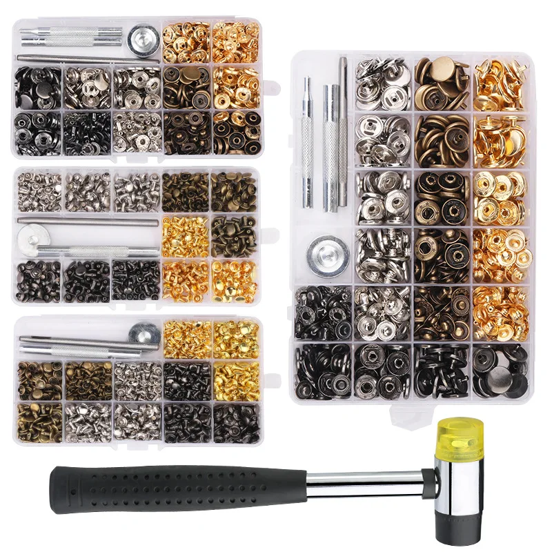 

483/240PCS 4 Colors Leather Rivets Double Cap Rivet Tubular Metal Studs with Tool Kit for Leather Craft Repairs Decoration