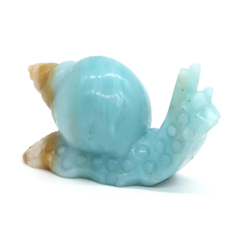 

3.1" Snail Statue Natural Amazonite Crystal Reiki Healing Stone Hand Carved Figurine Gemstone Craft Home Decoration Ornament #57