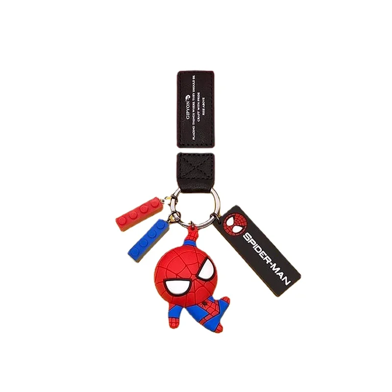 

Marvel Anime Peripheral Cartoon Spiderman Iron Man Captain America Car Keychain Pendant Creative Leather Rope Key Ring Chain