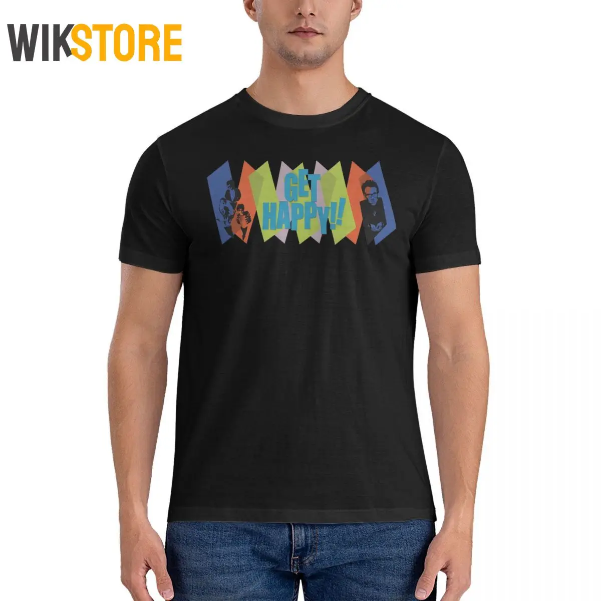 Мужская футболка с надписью E-Elvis Costello топы из чистого хлопка Повседневная