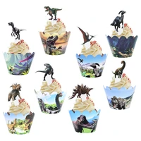 dinosaur cupcake wrappers cake toppers jurassic world theme kids birthday party dessert decoration baby shower favors supplies