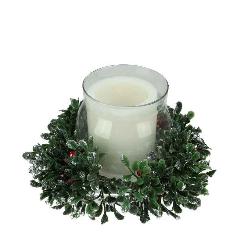 

Boxwood and Berry Silver Tipped Christmas Hurricane Pillar Candle Holder