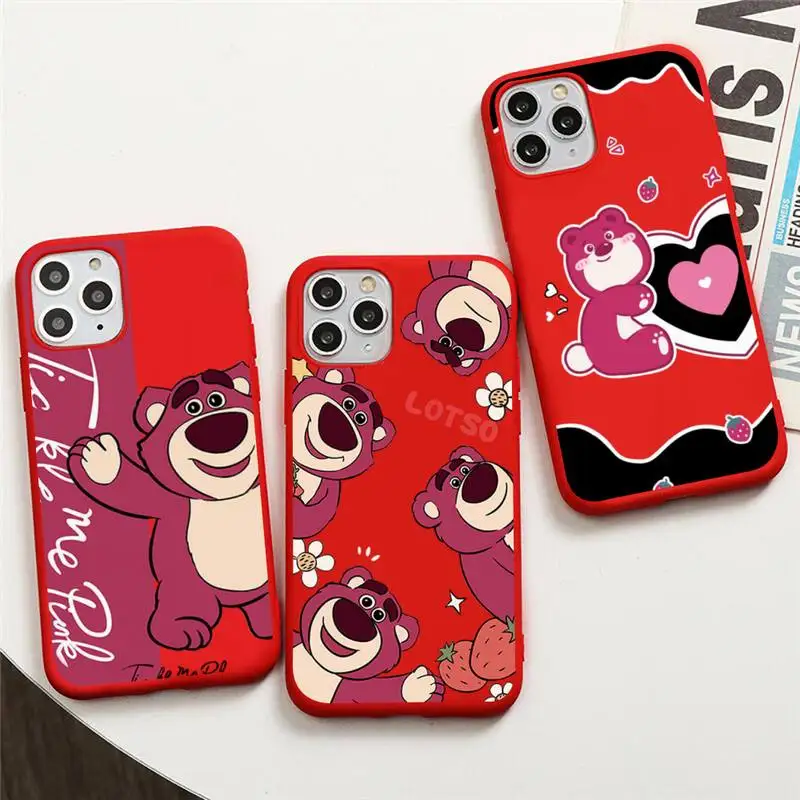 

TOY Story Strawberry Bear lotso Phone Case For iphone 13 12 11 Pro Max Mini XS 8 7 6 6S Plus X SE 2020 XR Red Cover