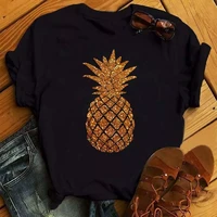 kawaii pineapple printed womens clothes streetwear t shirt cartoon graphic tees loose women black tops tees