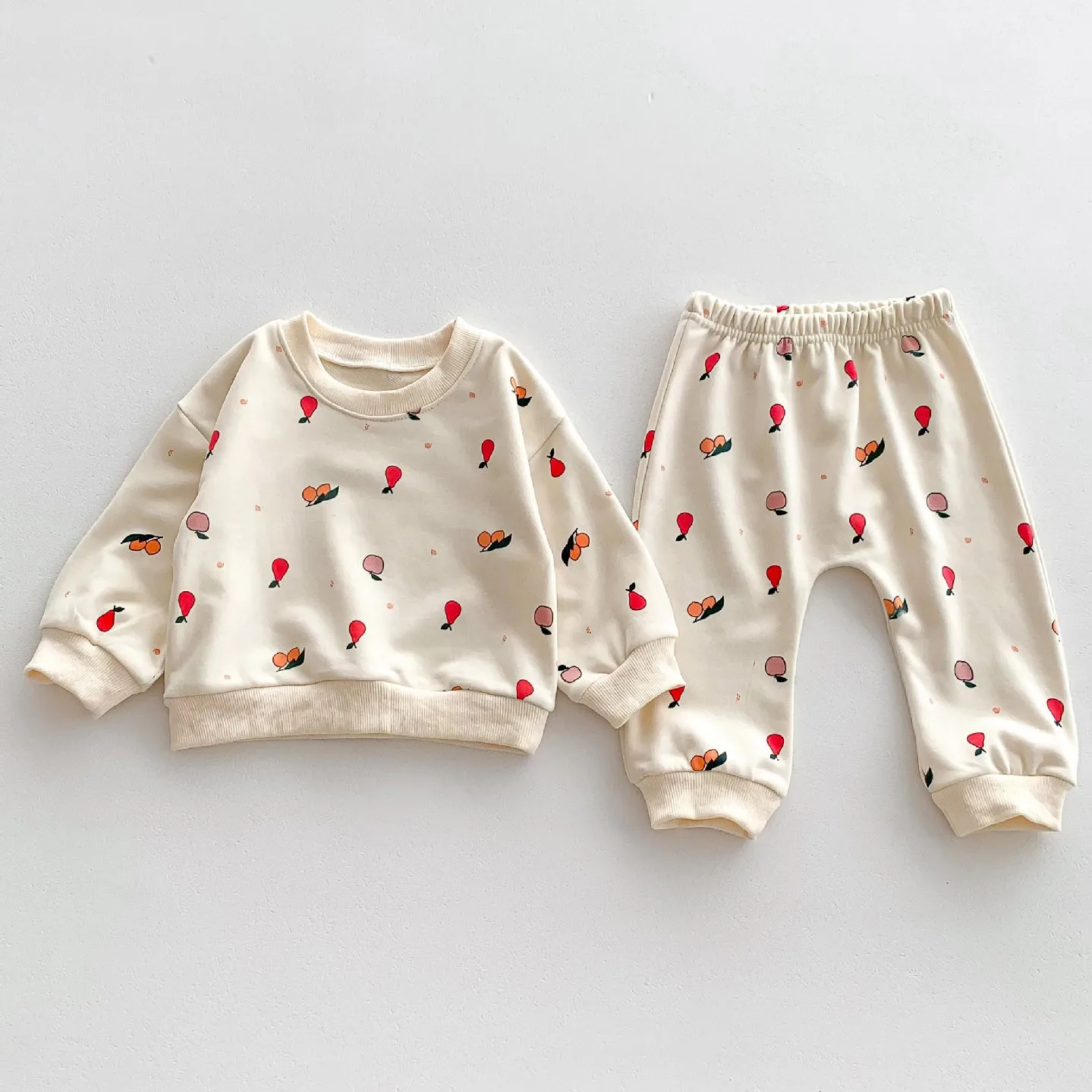 

Infant Outfits Autumn Girl Baby Fruit Print Sweatshirt Suit Boy Children Cartoon Fashion Casual Loose Cotton Tops + Pants 2pcs