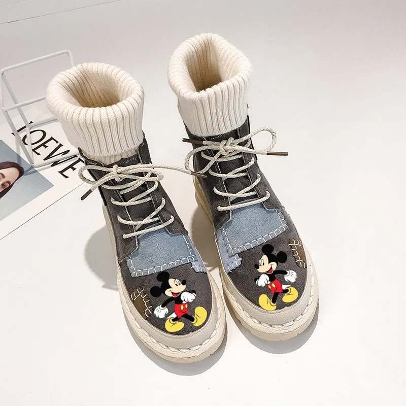 

Disney princess autumn and winter models high top retro Martin boots fashion cartoon Mickey Mouse socks boots women casual cotto