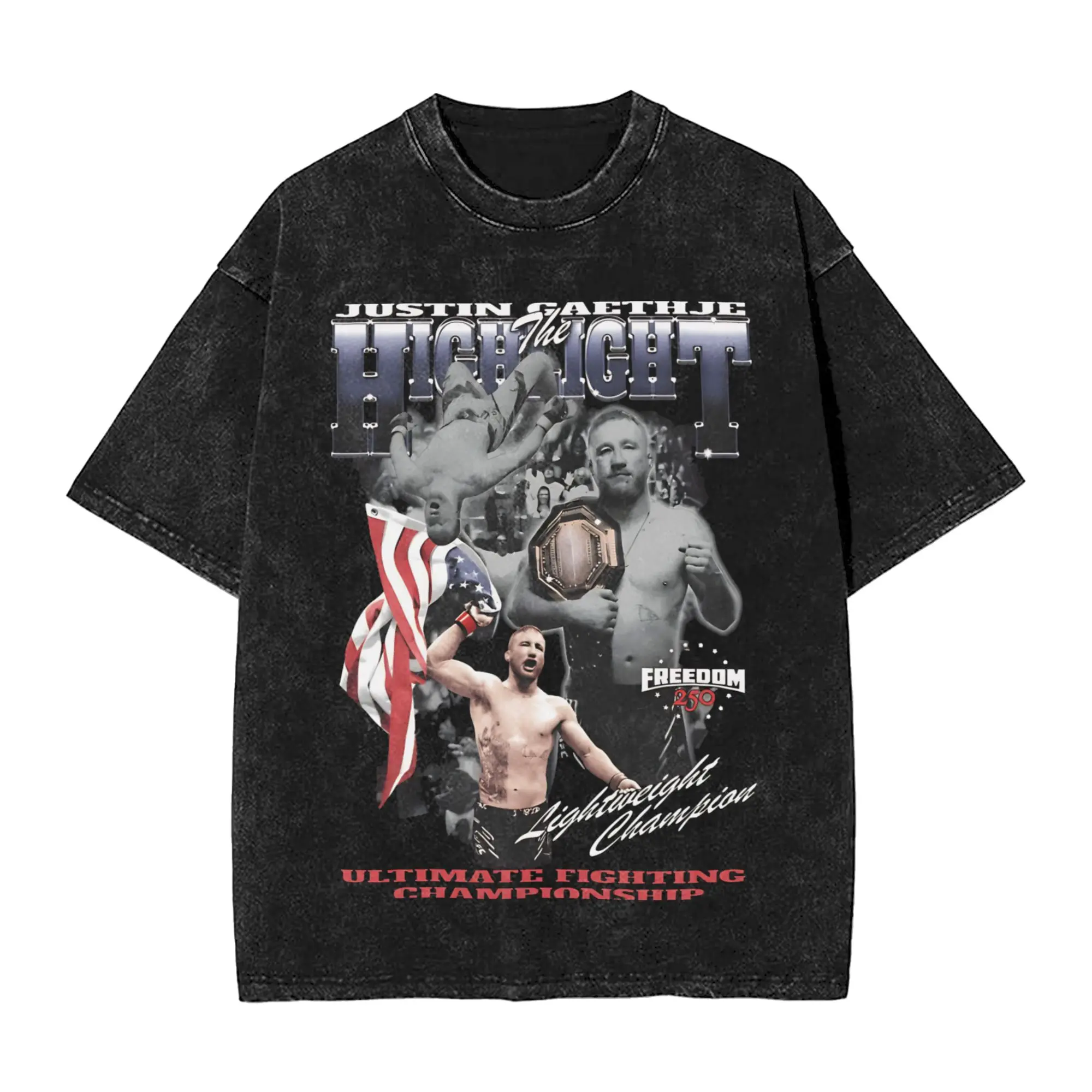 Фото Футболка Harajuku с эффектом потертости Justin Gaethje The Highlight Apparel, крутые футболки оверсайз, уличная одежда, топы с коротким рукавом и графическим принтом №3