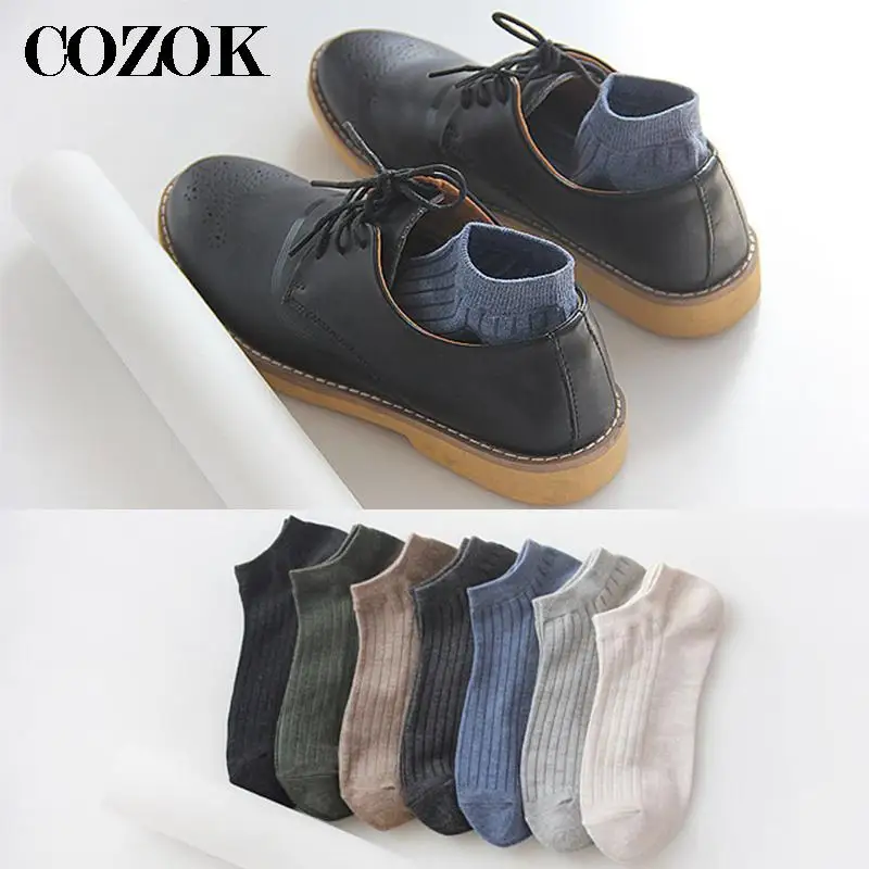 

5 Pairs Men Solid Casual Cotton Short Socks Pack Male Fashion Concise Stripe Breathable Comfortable Trendy Ankle Socks Set Meias