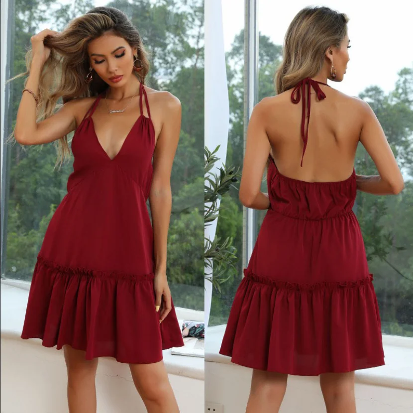 

Woman 2022 Summer Sleeveless A-Line V-Neck Dresses Women Dress Neck - Mounted Femme Vestidos Mini Dress Streetwear Backless