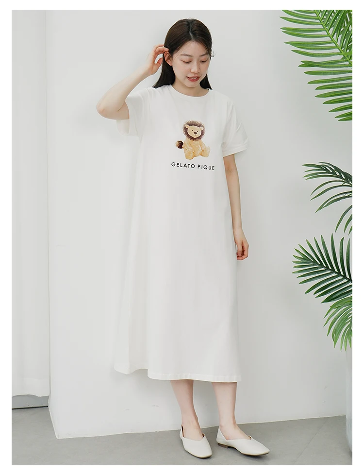 One Piece Ladies Room Wear  Night Dress Women Gelato Pique Nightwear Summer New Women's Nightdress Lion Rabbit Printed