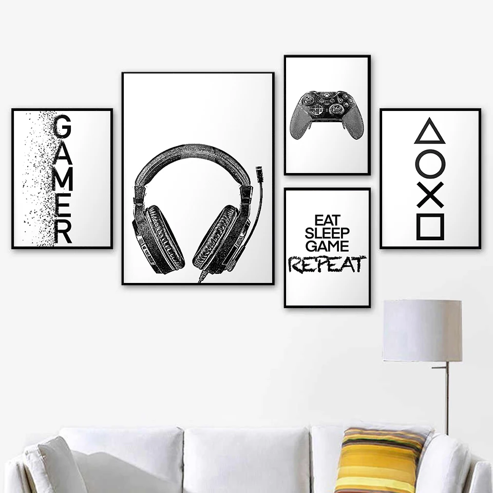 Скандинавская черная и белая игра цитаты Холст Плакат Украшение зона настенное