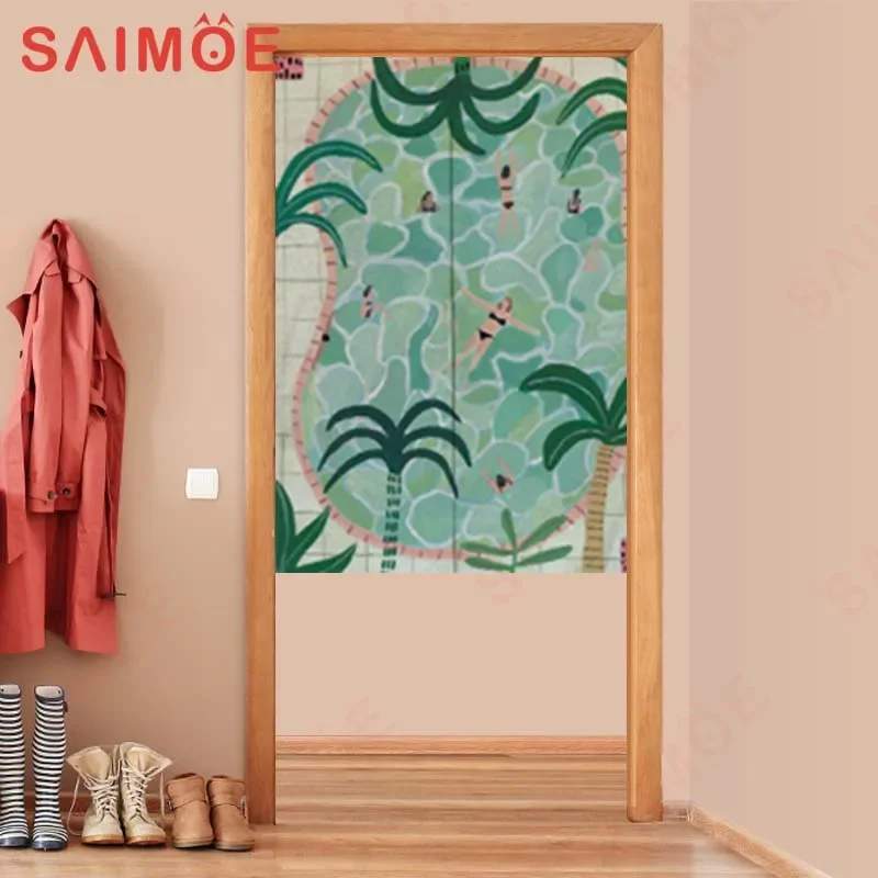 

Скандинавский стиль, пейзажная живопись, дверные шторы для кухни, кафе, украшение, стержень, карманные подвесные шторы, утолщенная льняная ткань, занавеска