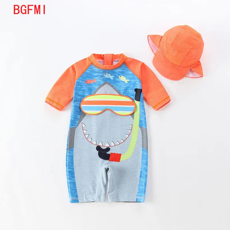 

Summer Korean Baby Clothes Kids Swimwear Boys All-in-one Swimwear Sharks/Dinosaurs/Crabs Cartoon Sunscreen Boys Beach Wear