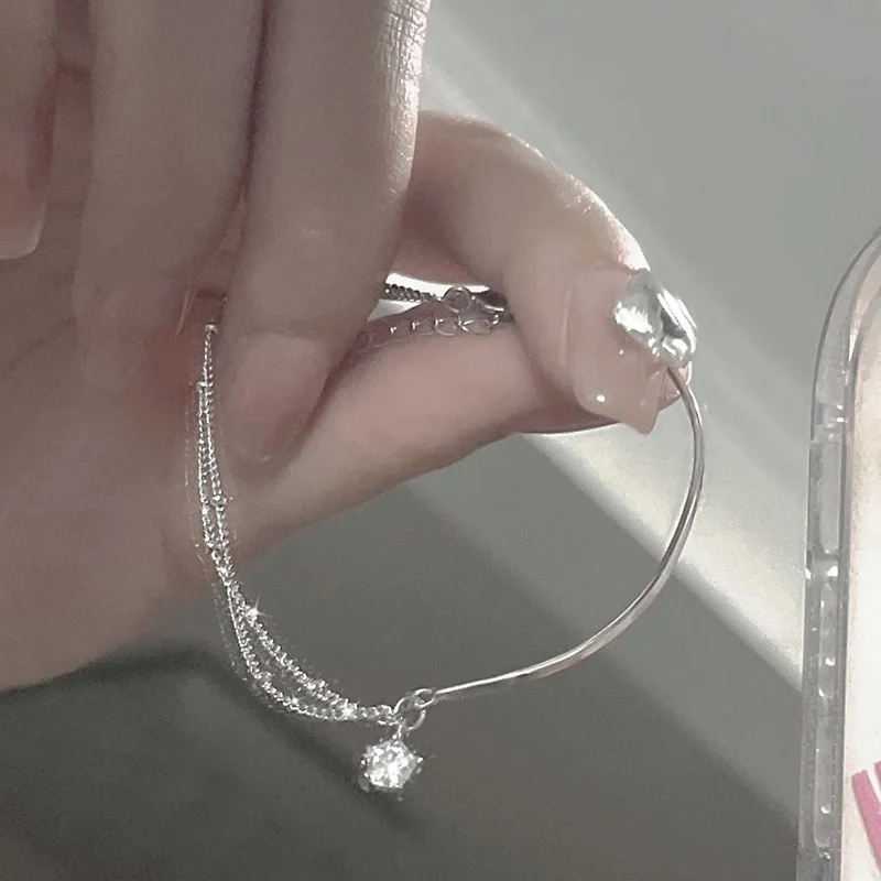 

Popular 925 Sterling Silver Star Rhinestones Women Bracelet Geometric Double Layer Party Gift Fashion Simple Jewelry Accessories