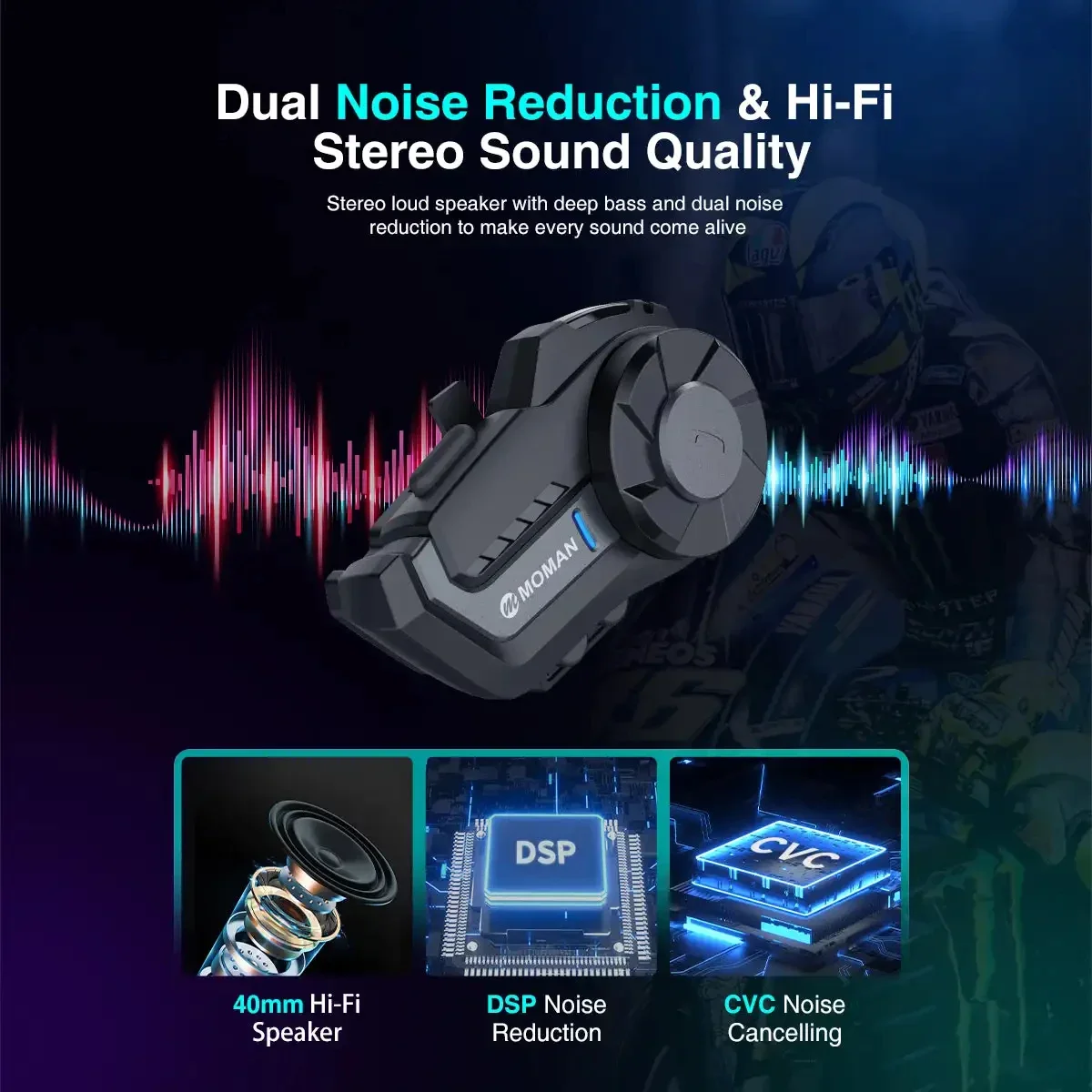 Фото MOMAN H2 pro Шлем Домофон Bluetooth Мотоциклетный шлем Гарнитура Наушники Беспроводной велосипед Водонепроницаемый Wi-Fi Видеорегистратор Synco №3
