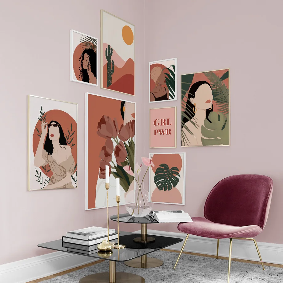 

Abstract Black Girl Monstera Desert Cactus Wall Art Canvas Painting Nordic Posters And Print Wall Pictures For Living Room Decor