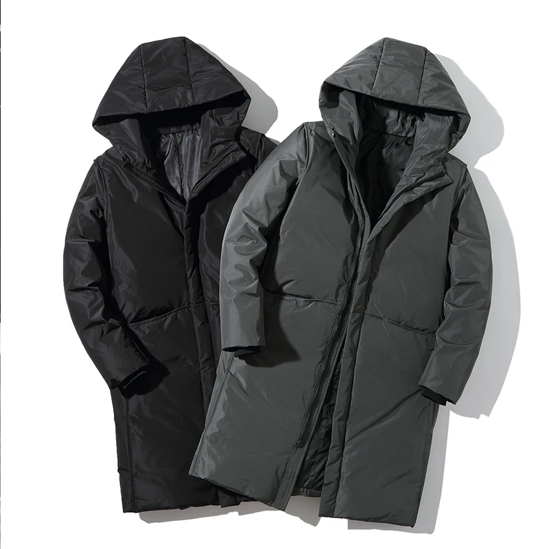 Men's Medium Long Solid Color Down Jacket Winter Warm Black Coat Simple Slim Fashion Casual Male Clothing