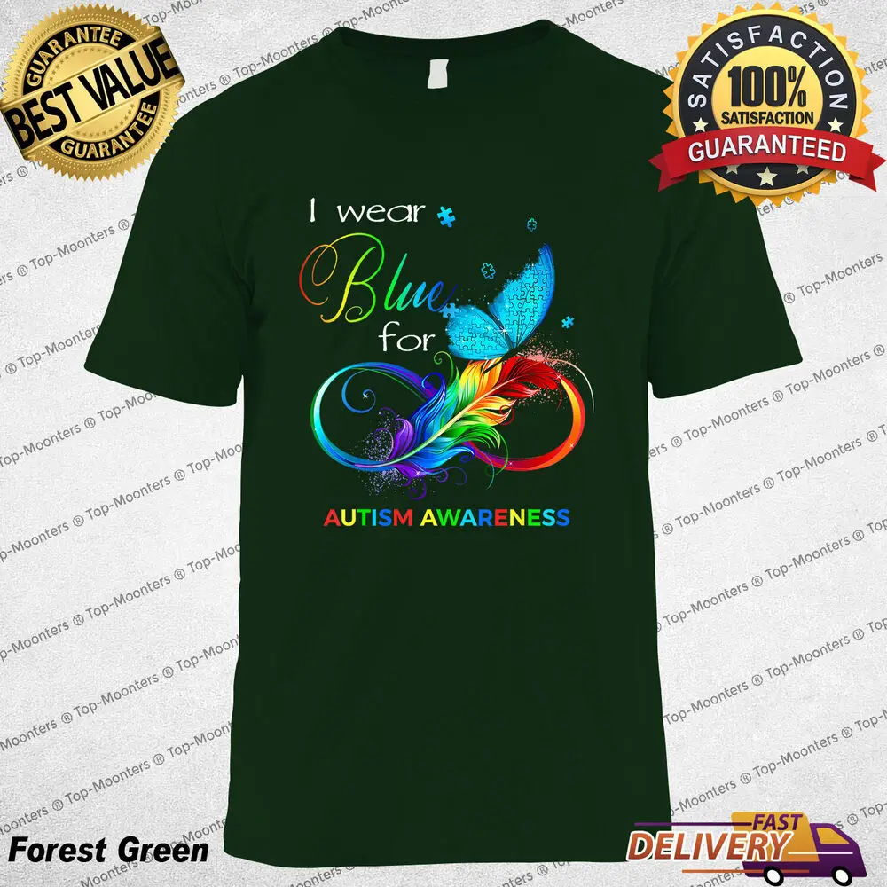 Мужская и женская футболка I Wear Blue for Autism Awareness Month в подарок на месяц аутизма