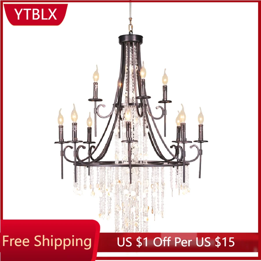

LukLoy Loft Chandelier Crystal Pendants Vintage Ceiling Light Decorative Pendant Light Fixture Chandeliers Retro Hanging Light