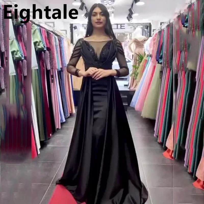 

Платье вечернее с юбкой-годе, круглым вырезом и длинным рукавом