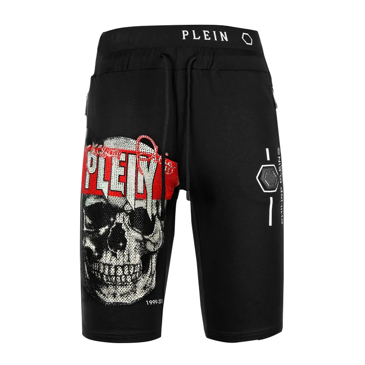 

Shorts Men's pure cotton skull set with diamonds Slim fitting shorts Fashion trend Summer hip-hop breathable Europe and America