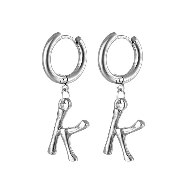 Unisex Silver Color Hoop Earrings Stainless Steel Piercing Accessory Trendy Letter Name Female Ear Jewelry For Women Men
