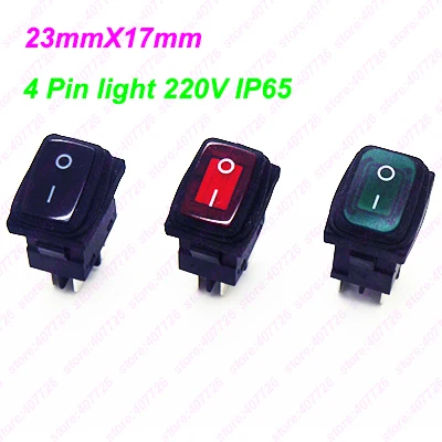 

1PC KCD6 Panel Size 23 x 17 mm 4Pin Perforate ON - OFF IP65 Rocker Switch Power Switch With 220V light