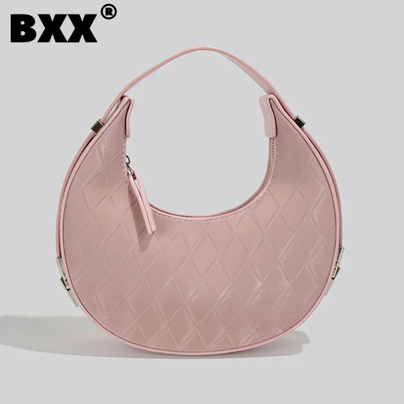 

[BXX] Fashion Women's One Shoulder Bag Diamond Lattice Pu Leather Zipper Solid Color Casual Simple Underarm Bags 2023 New 8CY179
