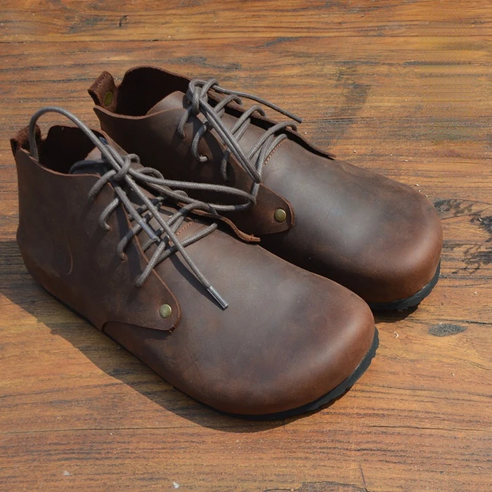 Careaymade-Genuine Leather women's shoes Crazy Horse Leather single shoes high top cork shoes big head shoes handmade size 35-45