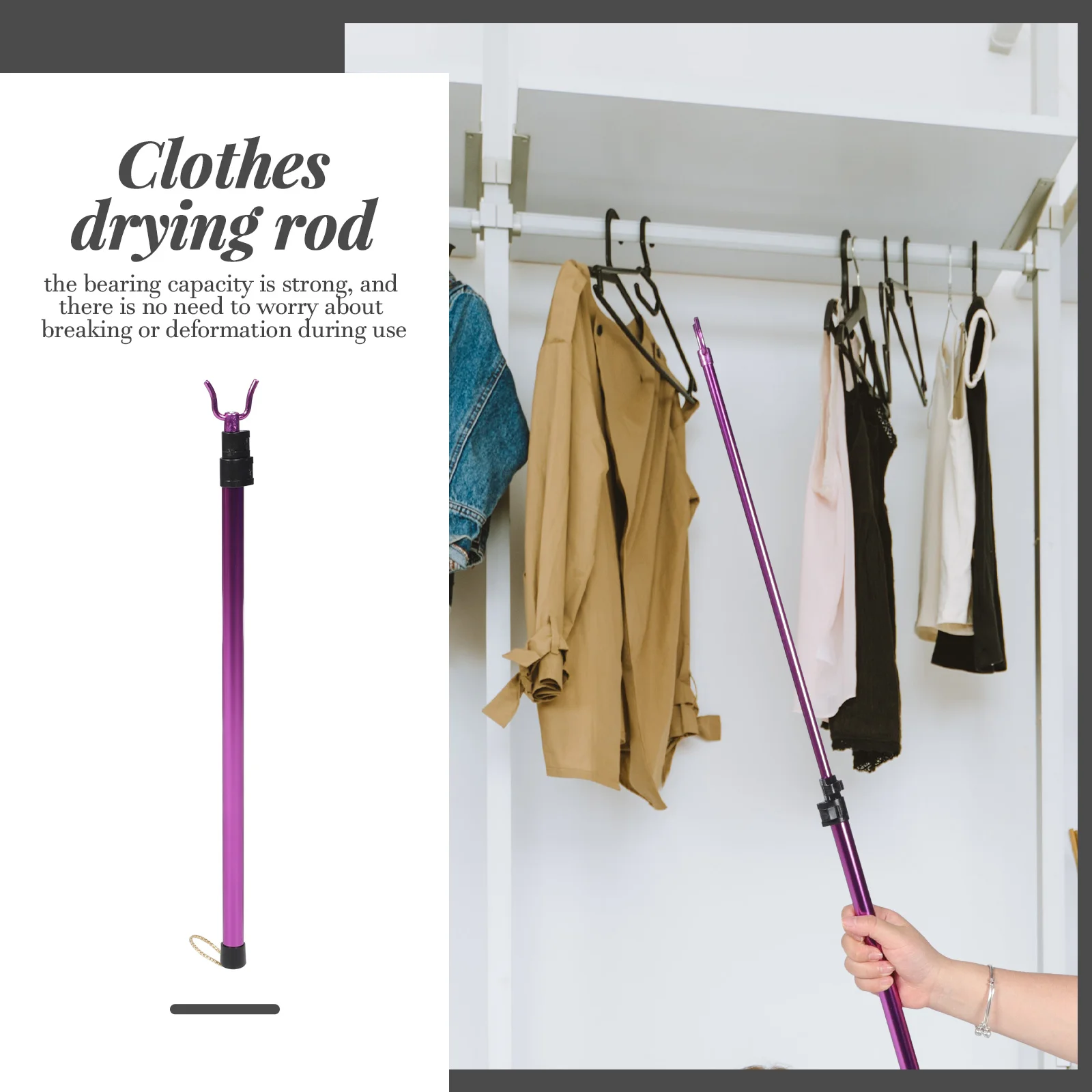 

Pole Clothes Rod Hook Reach Closet Retractable Reaching Telescoping Fork Garment Longroom Dorm Clothing Stick Essentials Drying
