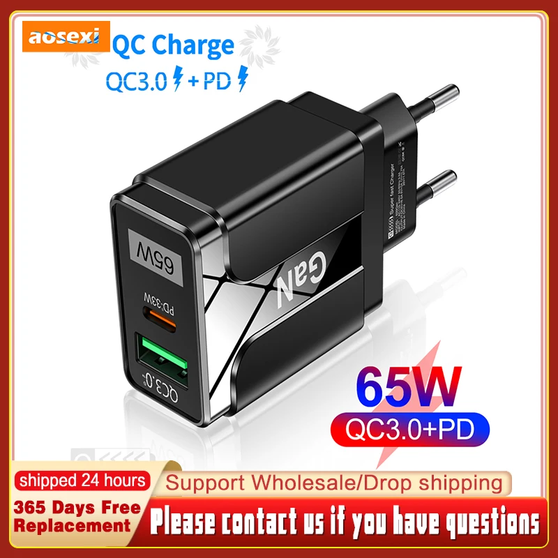 

Aosexi 65W GaN Fast Charge Adapter For MacBook Pro Laptop Type C PD Quick Charger For iPhone 13 11 iPad Huawei Xiaomi Samsung