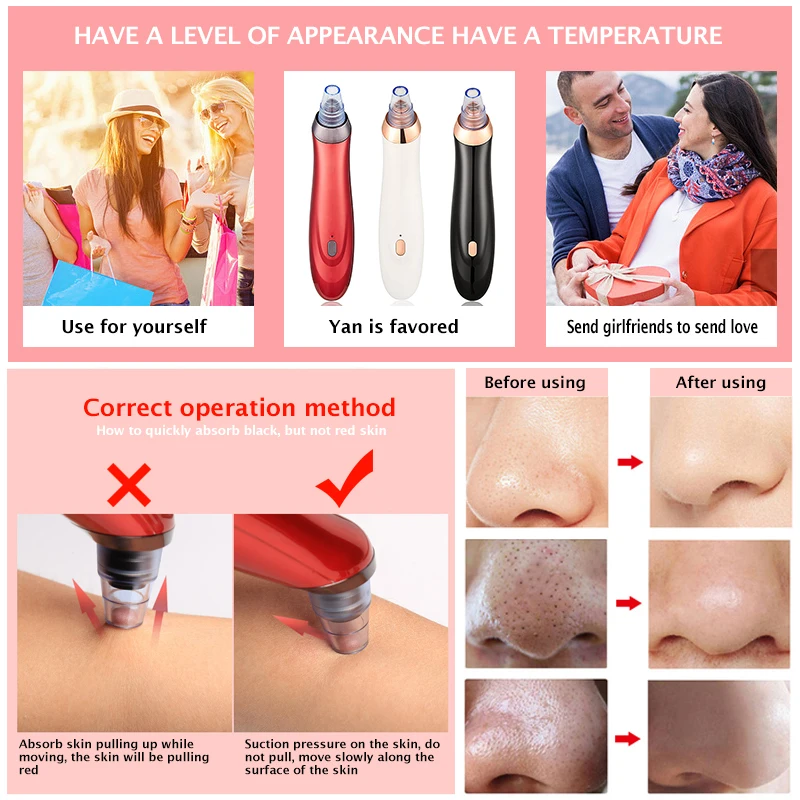 

Electric Pore Cleanning Blackhead Vacuum Removal Inhaler Spot Acne Black Head Face Care Skin Care Tool Home Use Beauty Devices