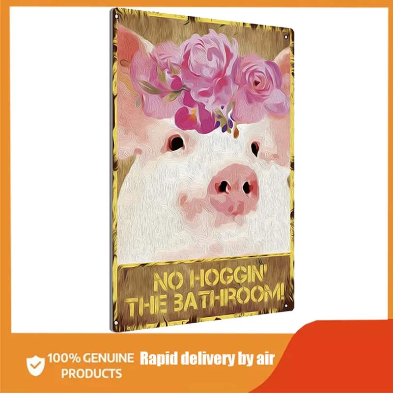 

Bathroom Metal Tin Sign Wall Decor - Vintage Bathroom Quote Flower Pig Animal Tin Sign for Toilet Restroom Home Decor Gifts