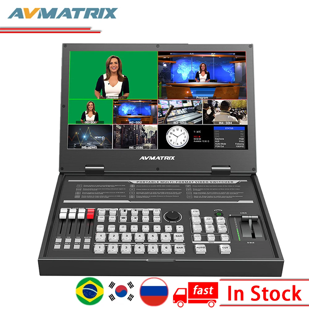 

AVMATRIX PVS0613 Multi-Format Switcher With 13.3" Display FHD LCD Field Monitor Portable Video Swithcher 6CH SDI HDMI-Compatible