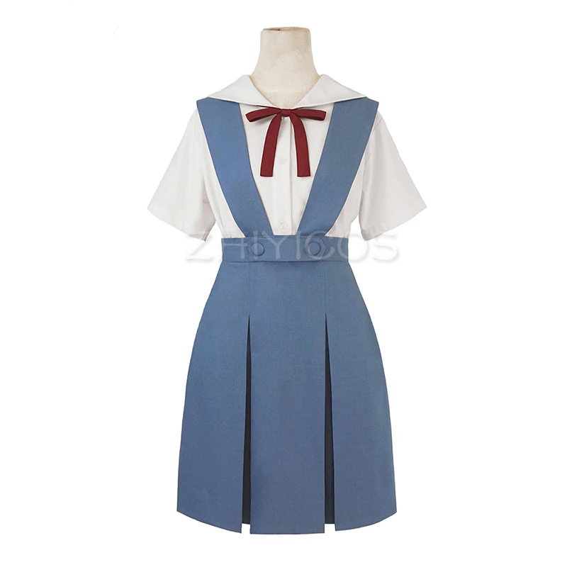 Высокое качество Ayanami Rei косплей костюм Asuka синяя школьная форма платье наряд