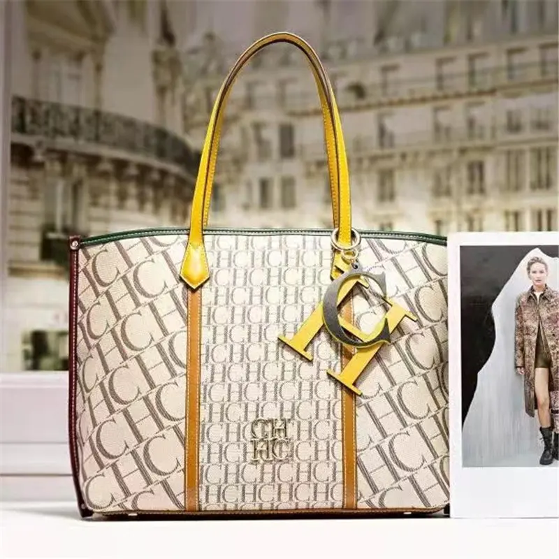 

100% Genuine Cowhide 2022 New Ladies Letters CHCH HCHC Large Capacity All-match Shopping Handbag Famous Luxury Designer Cc Gg