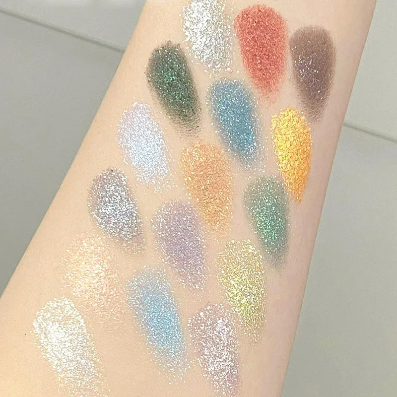 Палитра теней для век 16 цветов темно-зеленые оттенки жемчужные блестки блестящие