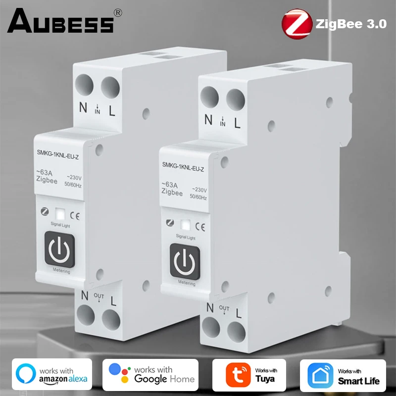 

Автоматический выключатель Tuya ZigBee, умный автоматический выключатель с дозатором, 1P, 63 А, DIN-рейка, для умного дома, дистанционное управление через Alexa Google Home