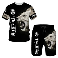 summer 3d printed mens t shirt shorts set ferocious lion mens sportswear tracksuit o neck short sleeve cool mens clothing
