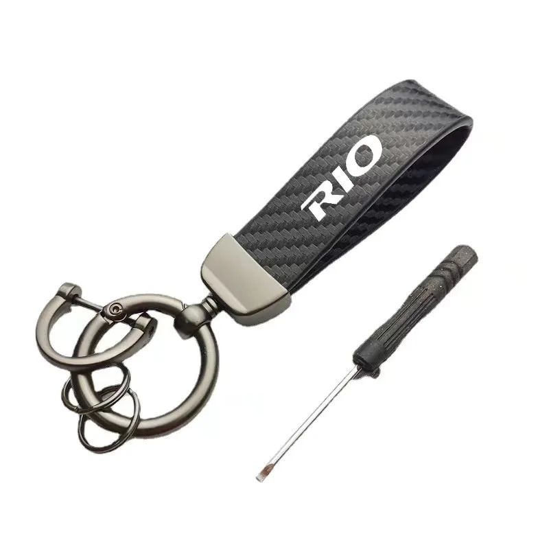 

Leather Carbon Fiber Car Rings Keychain Trinket Zinc Alloy Keyrings For KIA RIO Car Accessories